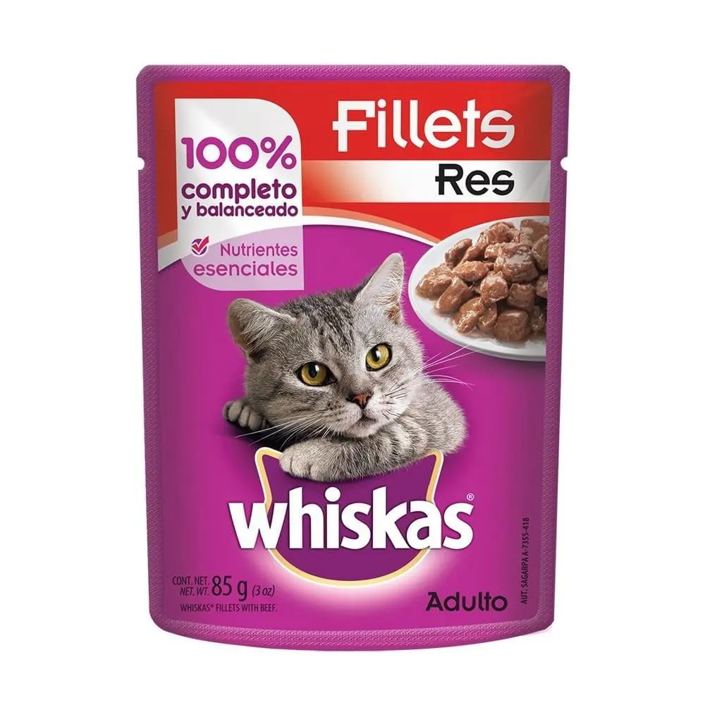ALIM. GATO WHISKAS SOBRE RES ADULTO 1 AÑO 8/85 GR.
