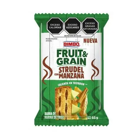 BARRA BIMBO FRUIT Y GRAIN STRUDEL MANZANA 65 GR.