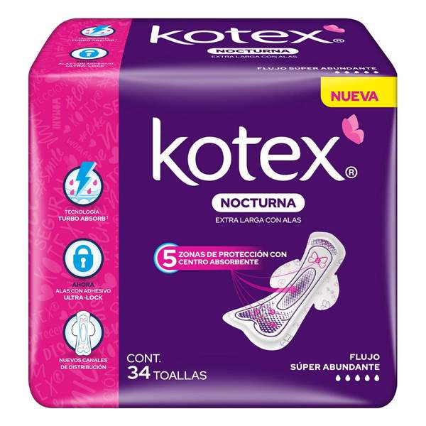 TOALLA FEM. KOTEX NOCTURNA C/A 8 PZAS.