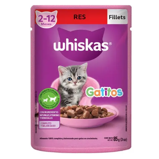 ALIM. GATO WHISKAS SOBRE GATITO RES 2/12 MES 85 GR.