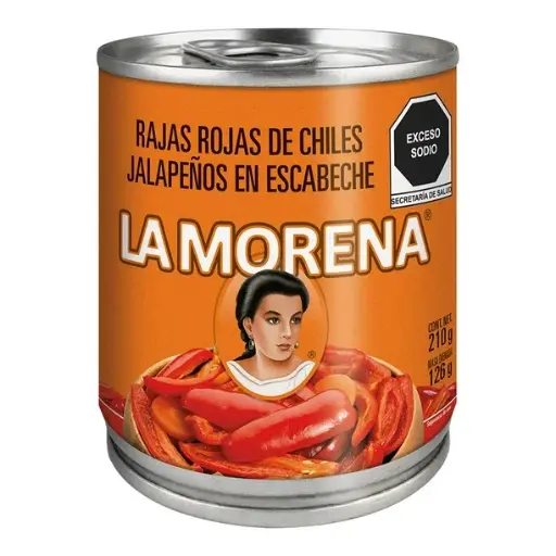 [0000342] RAJAS ROJAS DE CHILES JALAPEÑOS EN ESCABECHE 210G