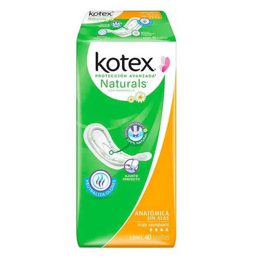 TOALLA FEM. KOTEX NATURALS S/A 10/10 PZAS.