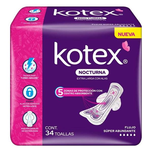 TOALLA FEM. KOTEX NOCTURNA C/A 8 PZAS.