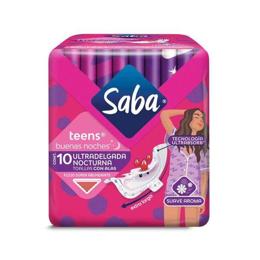 TOALLA FEM. SABA TEENS NOCTURNA 12/10 PZAS.