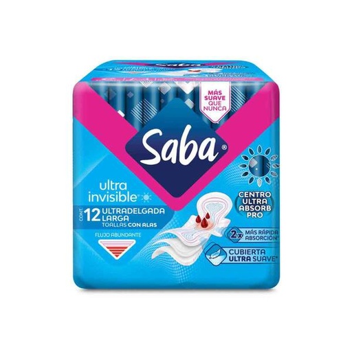 TOALLA FEM. SABA ULTRA INV. ULTRADEL. LARGA 12 PZAS.